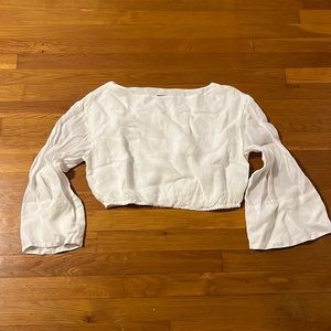 White Gauzey JCrew crop top with 3/4 bell sleeves